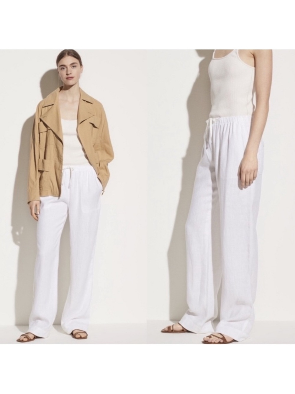 VINCE. White 100% hemp Linen Drawstring Pants With Pockets Beachy Casual 6